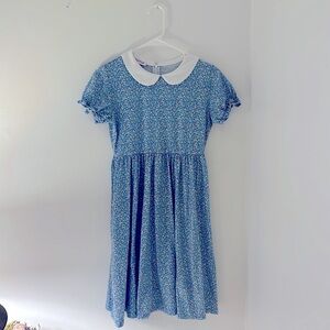 Flower printed blue dress. 1920’, 1930’ costume. Musical theater.